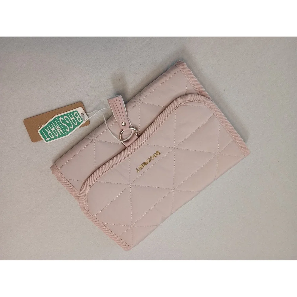BAGSMART Jewelry Organizer Case Women Small Pink Quilted Travel Roll Up